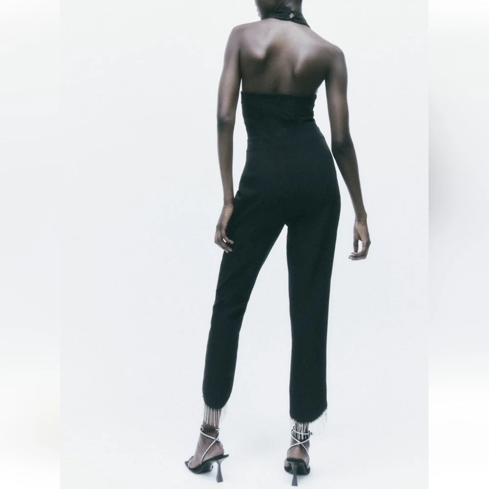 Zara fringe long jumpsuit black Size S